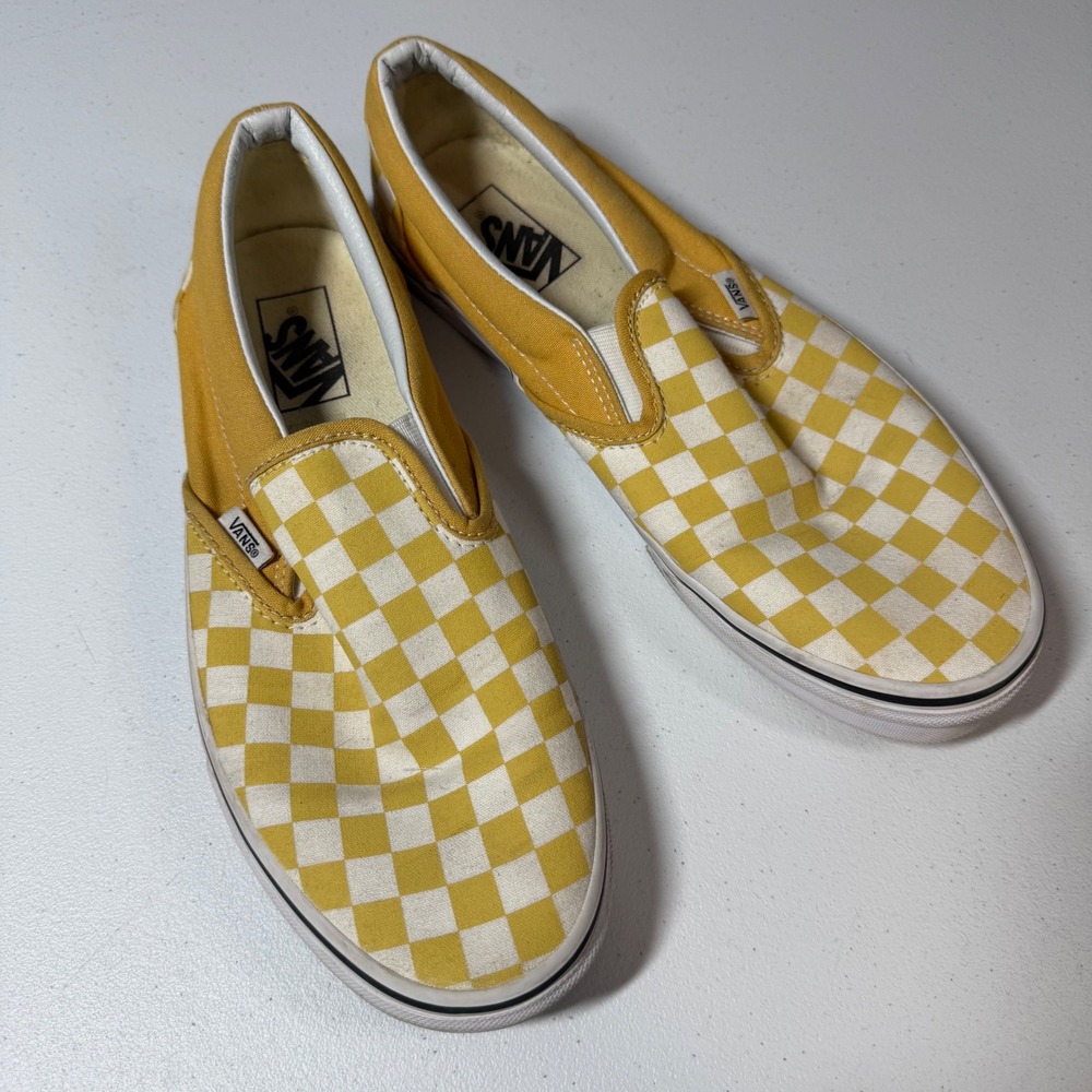Vans Classic Slip-On Canvas Checkered Ochre Yellow Sneakers Skater Retro men 9.5